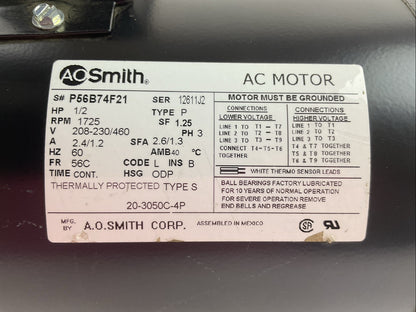 AO SMITH 20-3050C-4P AC MOTOR 1/2HP 1725RPM 208-230V 2.4/1.2A