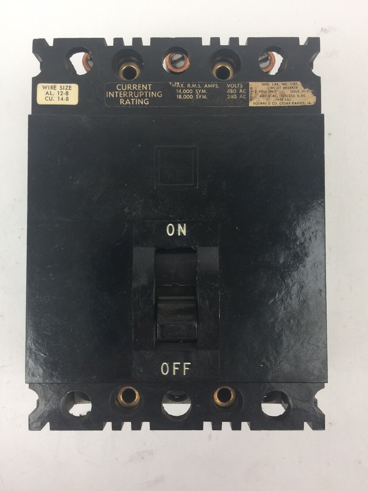 SQUARE D FAL34030 CIRCUIT BREAKER 480 VAC 250 VDC 30 AMP 3 POLE