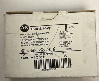 ALLEN BRADLEY 1489-A1C010 CIRCUIT BREAKER 1A 277VAC 48VDC SER.A