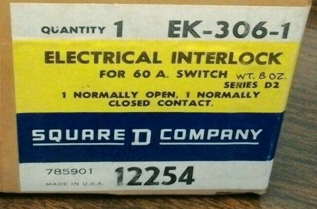 SQUARE D EK-306-1 / ELECTRICAL INTERLOCK FOR 60A SWITCHES / NEW SURPLUS