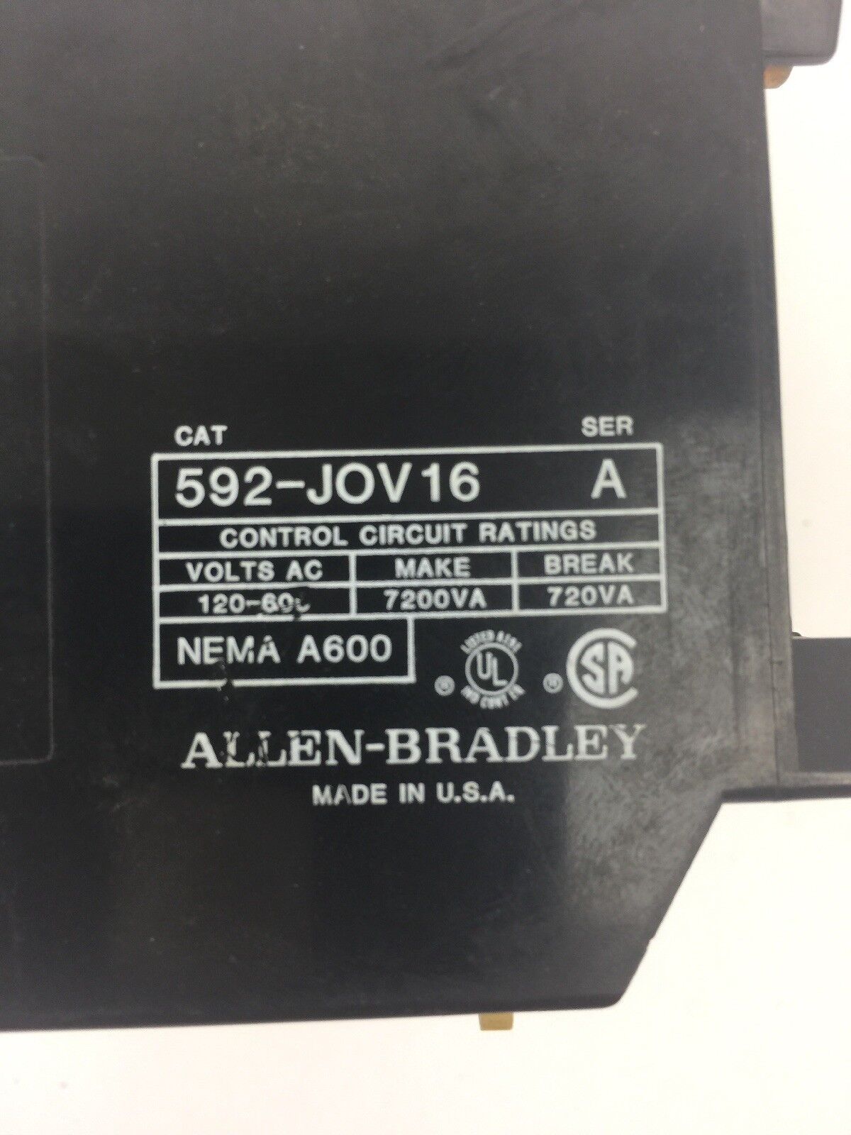 ALLEN BRADELY 592-JOV16 OVERLOAD RELAY SER A 120-600VAC NEMA A600