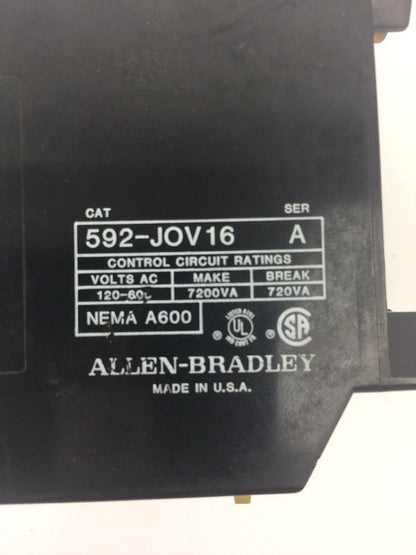 ALLEN BRADELY 592-JOV16 OVERLOAD RELAY SER A 120-600VAC NEMA A600