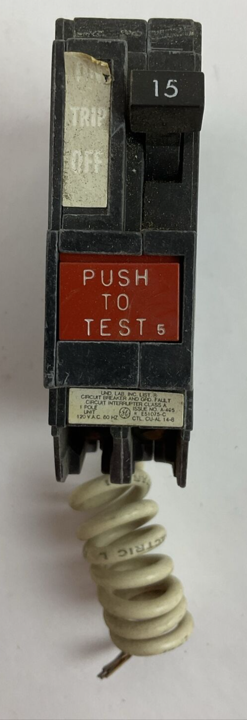 GE THQL1115GF GROUND FAULT CIRCUIT BREAKER 1POLE 15AMP 120VAC
