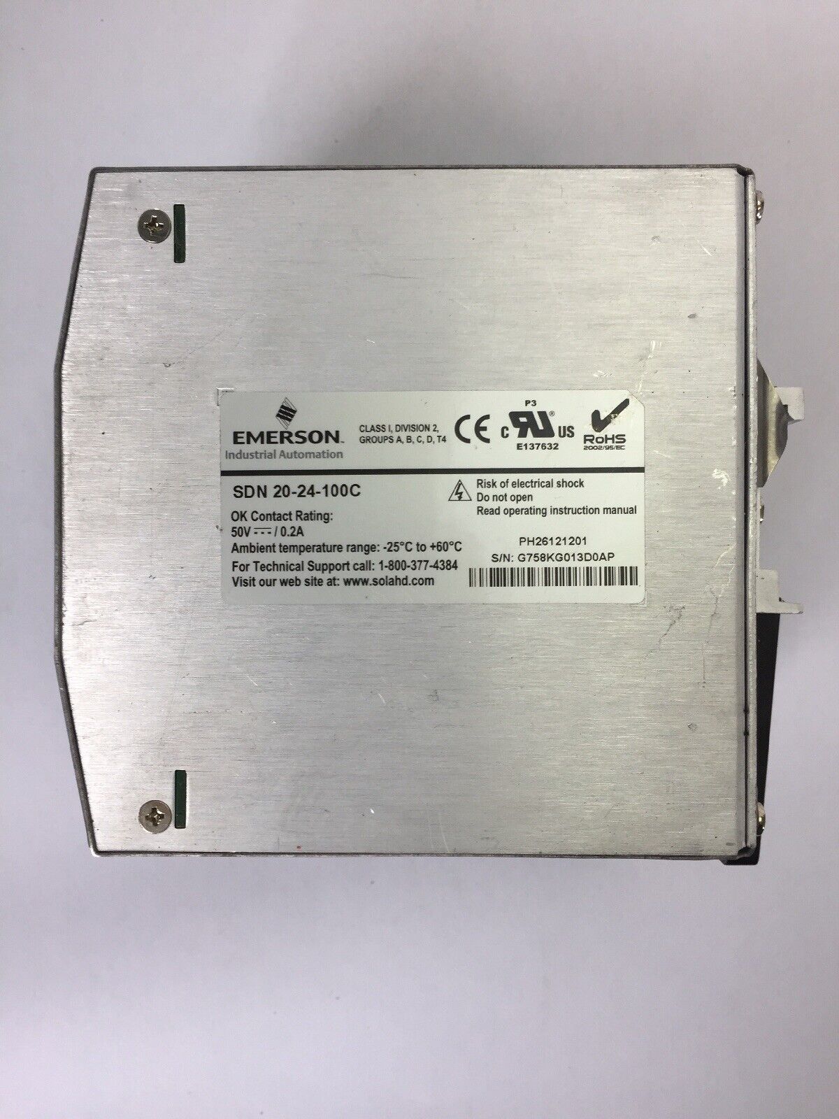 SOLA SDN 20-24-100C POWER SUPPLY 100-240VAC 5.6A 24VDC 20A