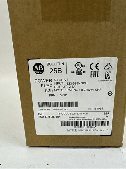 ALLEN BRADLEY 25B-D2P3N104 POWER FLEX  AC DRIVE FRN 5.001 SER A OUTPUT 2.3A 1HP