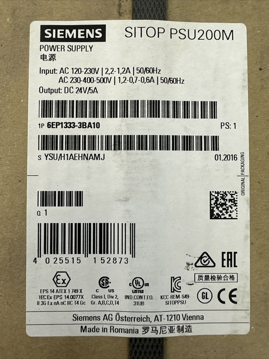 SIEMENS 1P 6EP1333-3BA10 SITOP PSU200M POWER SUPPLY OUTPUT 24VDC 5A
