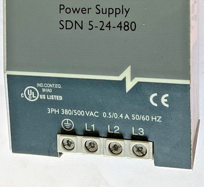 SOLA/HEVI-DUTY SDN5-24-480 POWER SUPPLY 3PH 380/500VAC 0.5/0.4A 50/60HZ 24VDC 5A