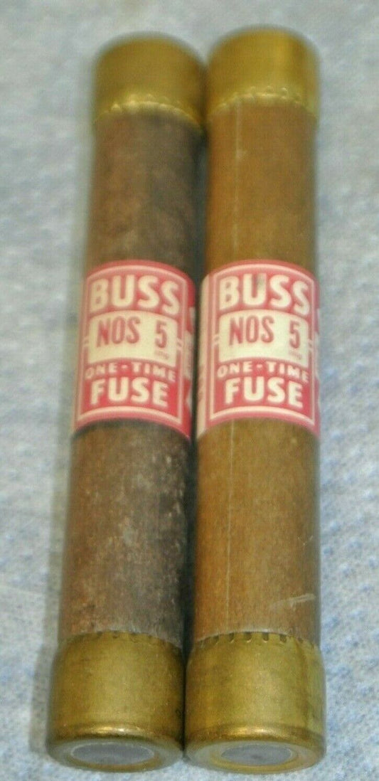 LOT of 2 / BUSS NOS5 CLASS H ONE-TIME FUSES / 5A / 600V / NEW SURPLUS / NOS-5