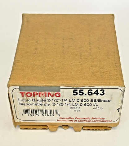 TOPRING - 55.643 - LIQUID GAUGE - 2.5" DIAMETER, 1/4" LM, 0-600 PSI - SS/BRASS