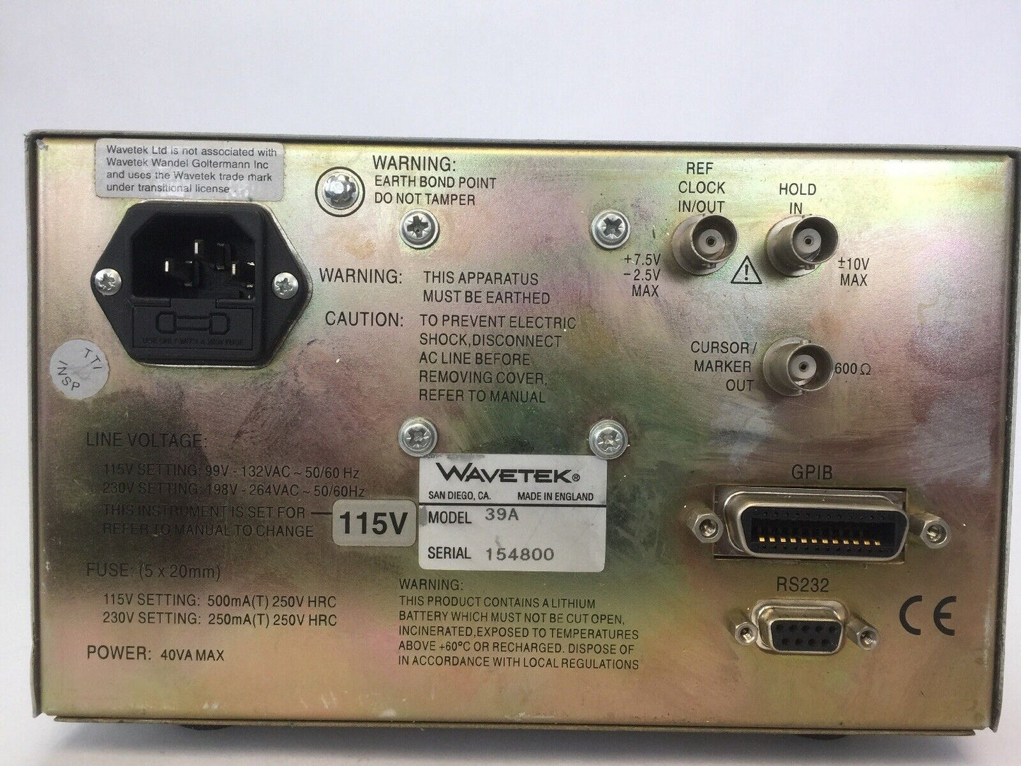 WAVETEK MODEL 39A 40MS/s UNIVERSAL WAVEFORM GENERATOR