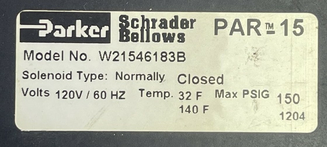 PARKER W21546183B PAR 15 SOLENOID TYPE NORMALLY CLOSED 120V 60HZ