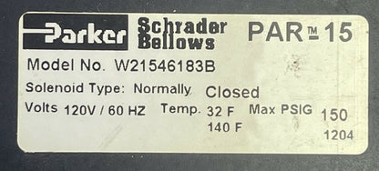 PARKER W21546183B PAR 15 SOLENOID TYPE NORMALLY CLOSED 120V 60HZ