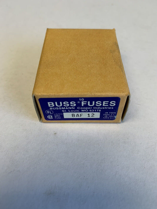 Bussmann BAF12 12A 250V Fuse "Lot of 10"