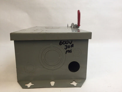 WESTINGHOUSE HFN361 FUSIBLE HD SAFETY SWITCH 600VAC 30AMP TYPE 1 ENCLOSURE 20HP