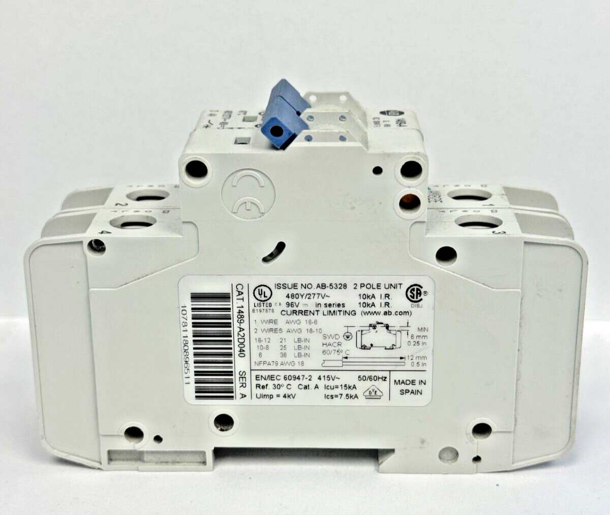 ALLEN-BRADLEY - 1489-A2D040 SER. A - BREAKER - 2P, 4 A, 277 V