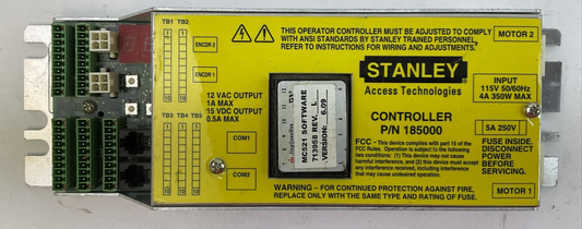 STANLEY 185000 CONTROLLER 12VAC 15VDC MC521 SOFTWARE 713958 REV L VERSION 6.09