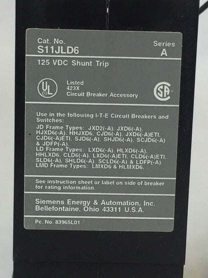 ITE S11JLD6 SHUNT TRIP 125VDC