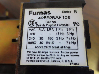 FURNAS 42BE25AF106 DEFINITE PURPOSE CONTROLLER - 40A/POLE, 4P, 120/240/480/600V