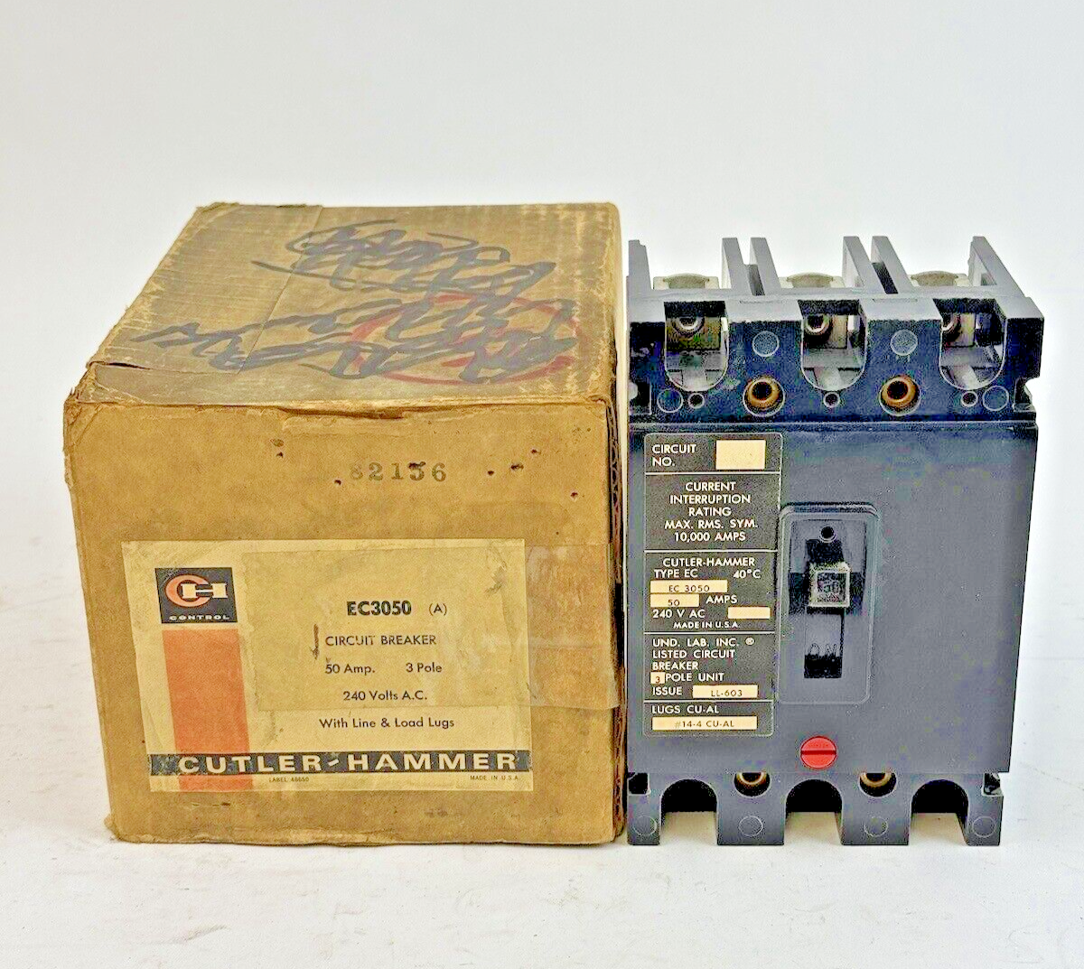 CUTLER-HAMMER - EC3050 - CIRCUIT BREAKER - 50 A, 240 VAC, 3 POLE - NEW OLD STOCK