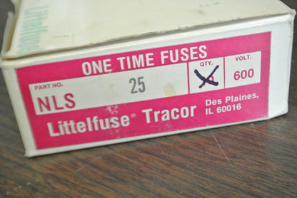 LOT of 8 / LITTELFUSE NLS25 ONE-TIME CLASS K5 FUSE / 25A / 600V / NEW SURPLUS