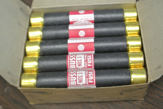 BOX of 10 / BUSSMANN NOS3 ONE-TIME FUSES / 3A / 600V / NEW SURPLUS
