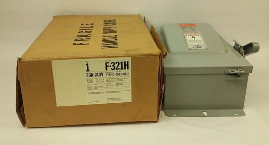 ITE F-321H SAFETY SWITCH TYPE 12 ENCLOSURE, 3P FUSIBLE, 30A, 240VAC/ 250DC, NIB