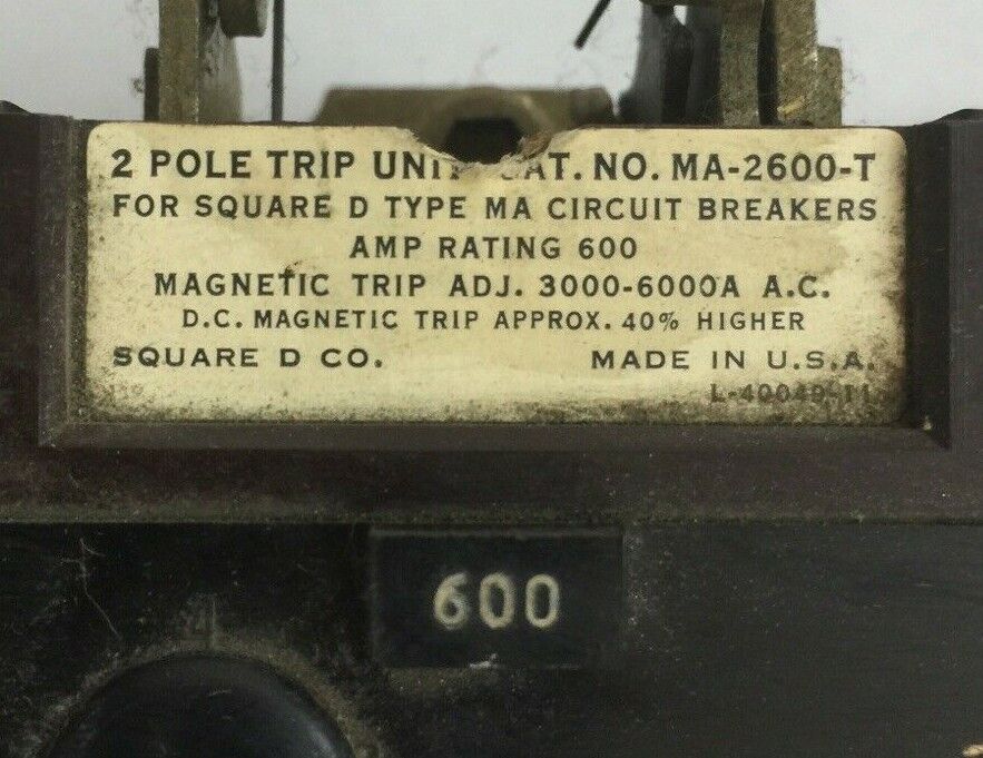 SQUARE D MA-2600-T 2POLE TRIP UNIT 600A FOR SQUARE D TYPE MA CIRCUIT BREAKERS