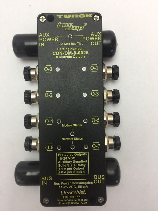 TURCK CDN-OM-8-0026 NETWORK STATION PROTECTED OUTPUT 18-26VDC 9A MAX BUS THRU