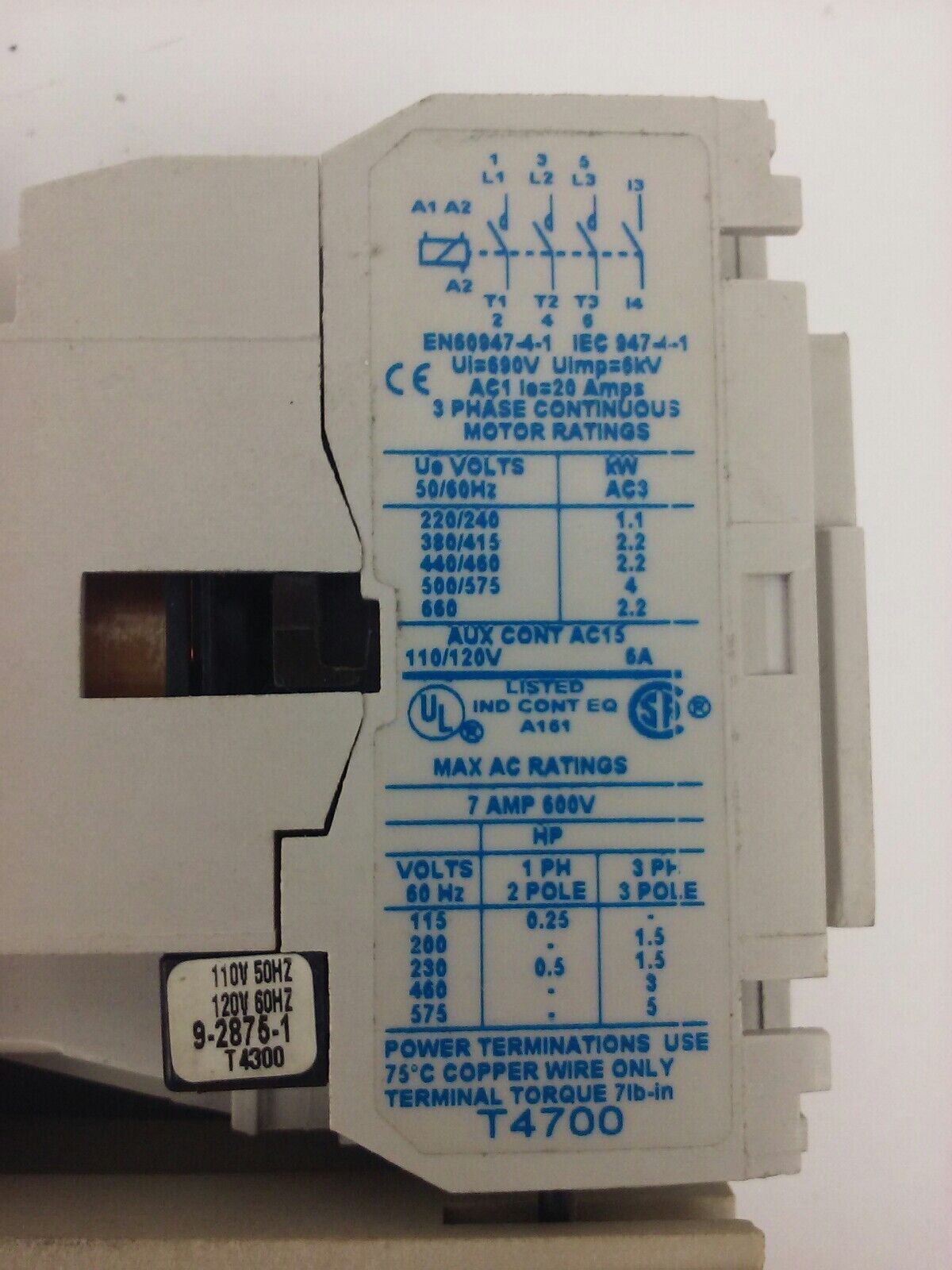 CUTLER HAMMER CE15ANS3, CONTACTOR, 7A, 600V, 3PH, 3P, 5H.P., W/ C306DN3, USED