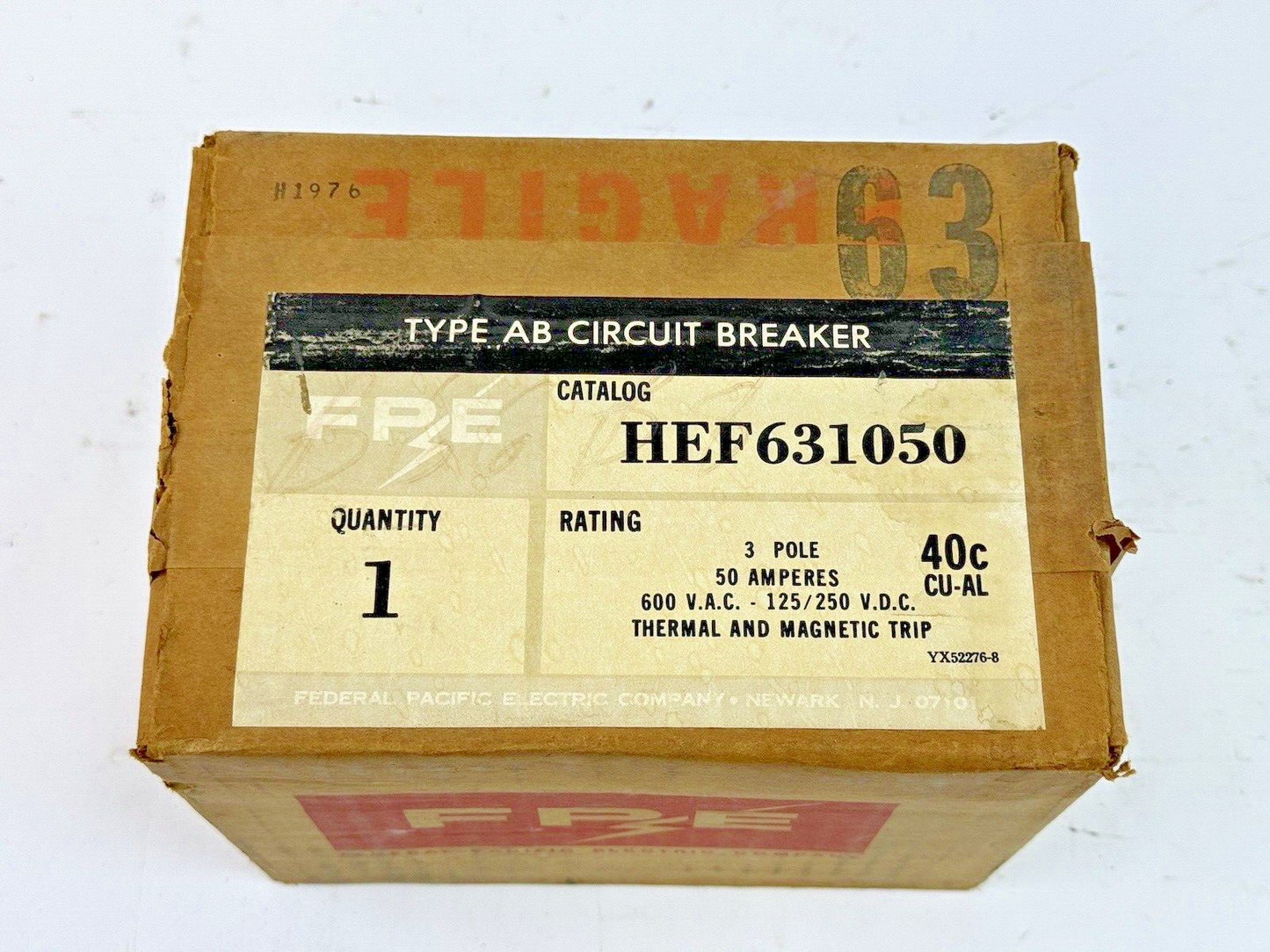 FPE - HEF631050 - MOLDED AB CIRCUIT BREAKER - 50 A, 3 POLE, 600 VAC - NEW SEALED