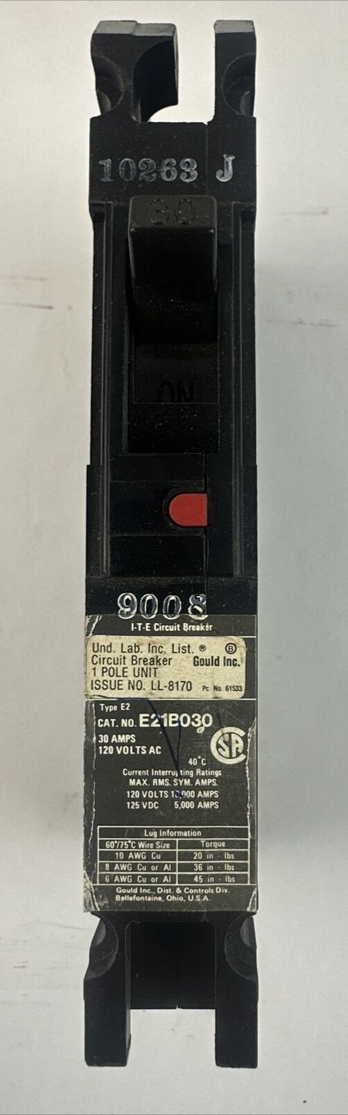 ITE E21B030 CIRCUIT BREAKER 1POLE 120VAC 125VDC 30AMP