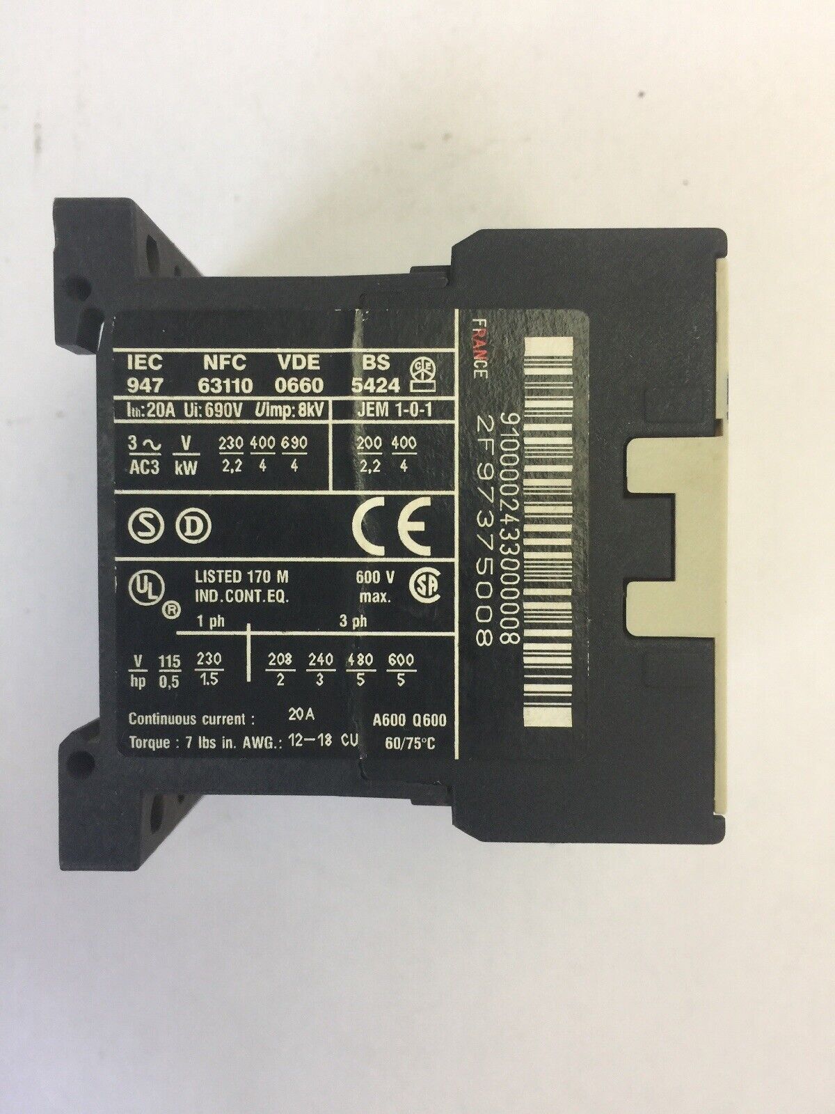 TELEMECANIQUE LP4K0910 CONTACTOR 600VAC 20A 5HP