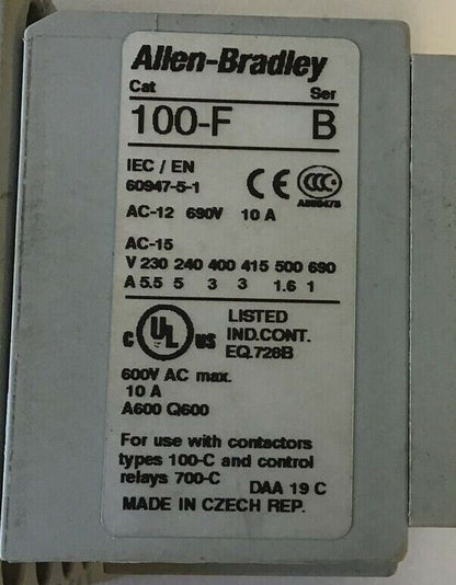 ALLEN BRADLEY 700-CF220D* SER.A CONTACTOR W/ 100-F SER.B 600VAC 25A 3PHASE
