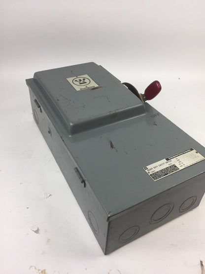 WESTINGHOUSE HF323N HEAVY DUTY SAFETY SWITCH 240 VAC 250 VDC 100 AMP NEMA 1