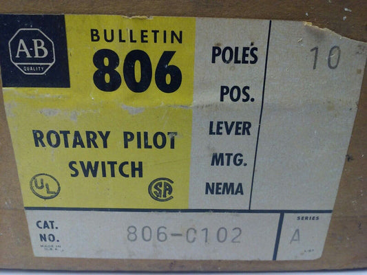 ALLEN BRADLEY 806-C102 SER. A, ROTARY PILOT SWITCH, 10A @ 600VAC,1A @ 115VDC,10P
