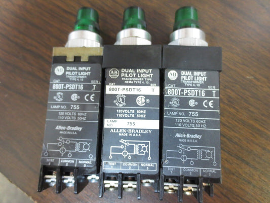 ALLEN-BRADLEY 800T-PSDT16 Ser. T DUAL INPUT PILOT LIGHT, GREEN  (EACH)