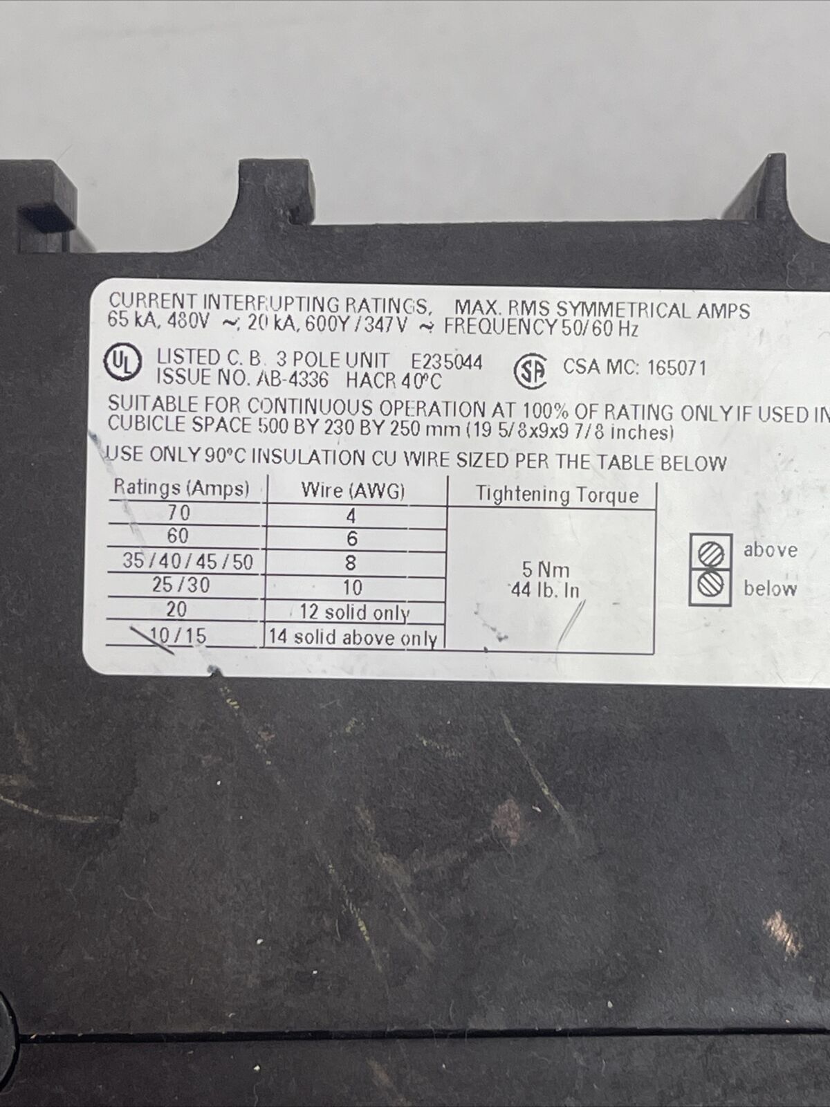 SIEMENS 3RV1742-5ED10 CIRCUIT BREAKER 30A 3P 600Y/347VAC 480VAC 65kA