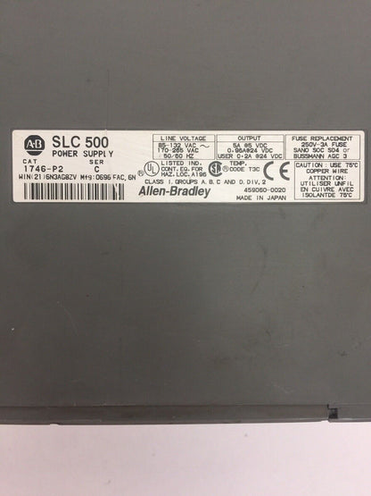 ALLEN BRADLEY 1746-P2 SER.C SLC 500 POWER SUPPLY 85-132VAC/170-265VAC 5A@5VDC