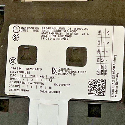 SIEMENS 3RT2023-1BB40 CONTACTOR 24VDC