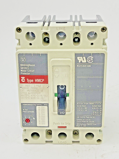WESTINGHOUSE - HMCP050K2C B -SER. C- MOTOR CIRCUIT PROTECTOR - 50A/3POLE/600VAC