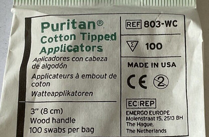 PURITAN 803-WC COTTON TIPPED APPLICATORS ****100 PER PACK****