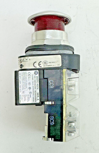 ALLEN-BRADLEY - 800T-FXTQH2RA5 SER. U - RED MUSHROOM PUSH/PULL BUTTON W/ BLOCK