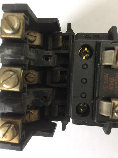 ALLEN BRADLEY 509-B0D SIZE 1 STARTER 600VAC 27AMP 10HP W39 HEATERS 120V COIL