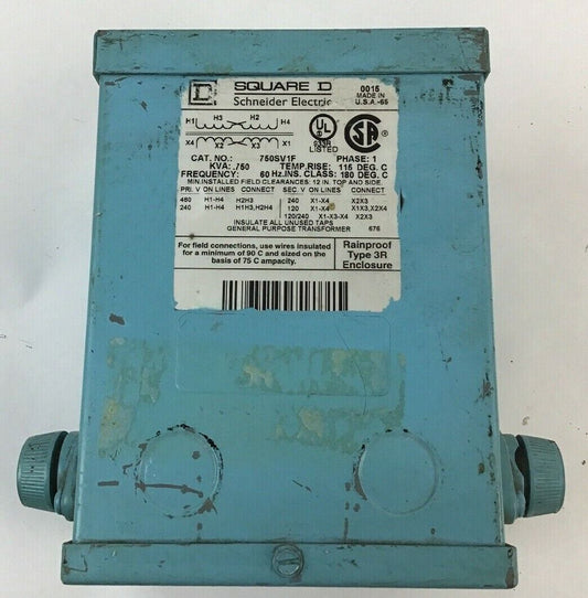 SQUARE D 750SV1F TRANSFORMER .750KVA 1PH 60HZ PRIM.240/480V SEC.120/240V
