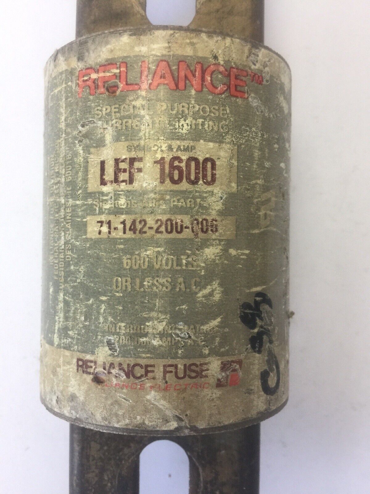 RELIANCE LEF 1600 SPECIAL PURPOSE CURRENT LIMITING FUSE 1600 AMP 600 VAC