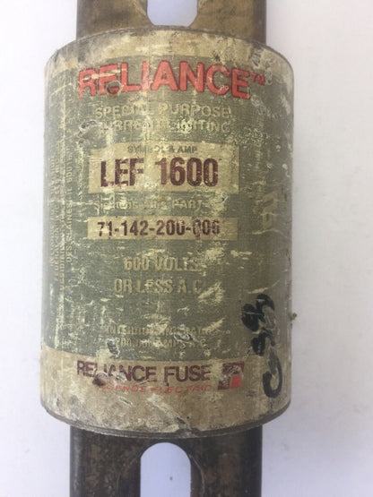 RELIANCE LEF 1600 SPECIAL PURPOSE CURRENT LIMITING FUSE 1600 AMP 600 VAC