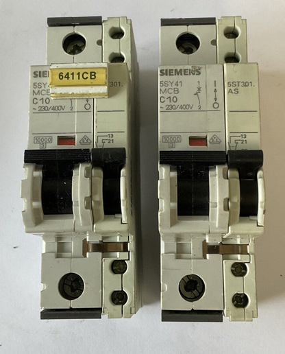 SIEMENS 5SY41 MCB C10 CIRCUIT BREAKER 230/400V W/5ST3010 CIRCUIT SWITCH *LOTOF2*