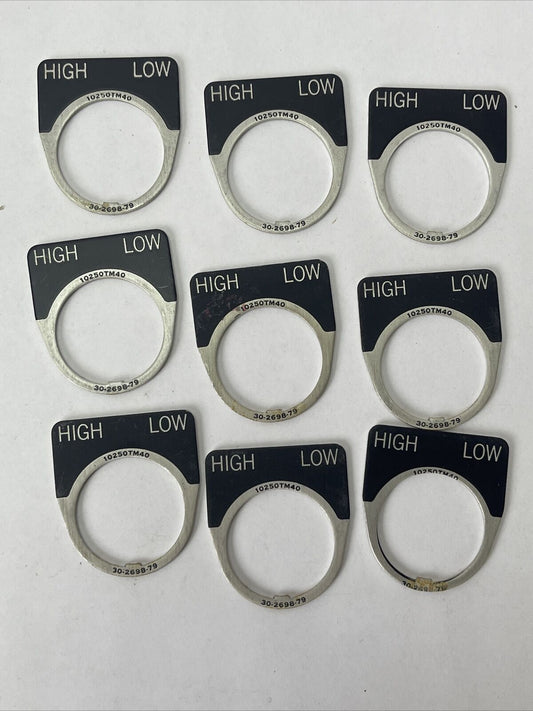 CUTLER HAMMER EATON 10250TM40 HIGH LOW LEGEND PLATE 30-2698-79 (LOT OF 9)