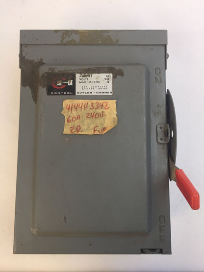 CUTLER HAMMER 4144H3342 FUSIBLE SAFETY SWITCH 60A 240V 2P 15HP 3PH RAINTIGHT