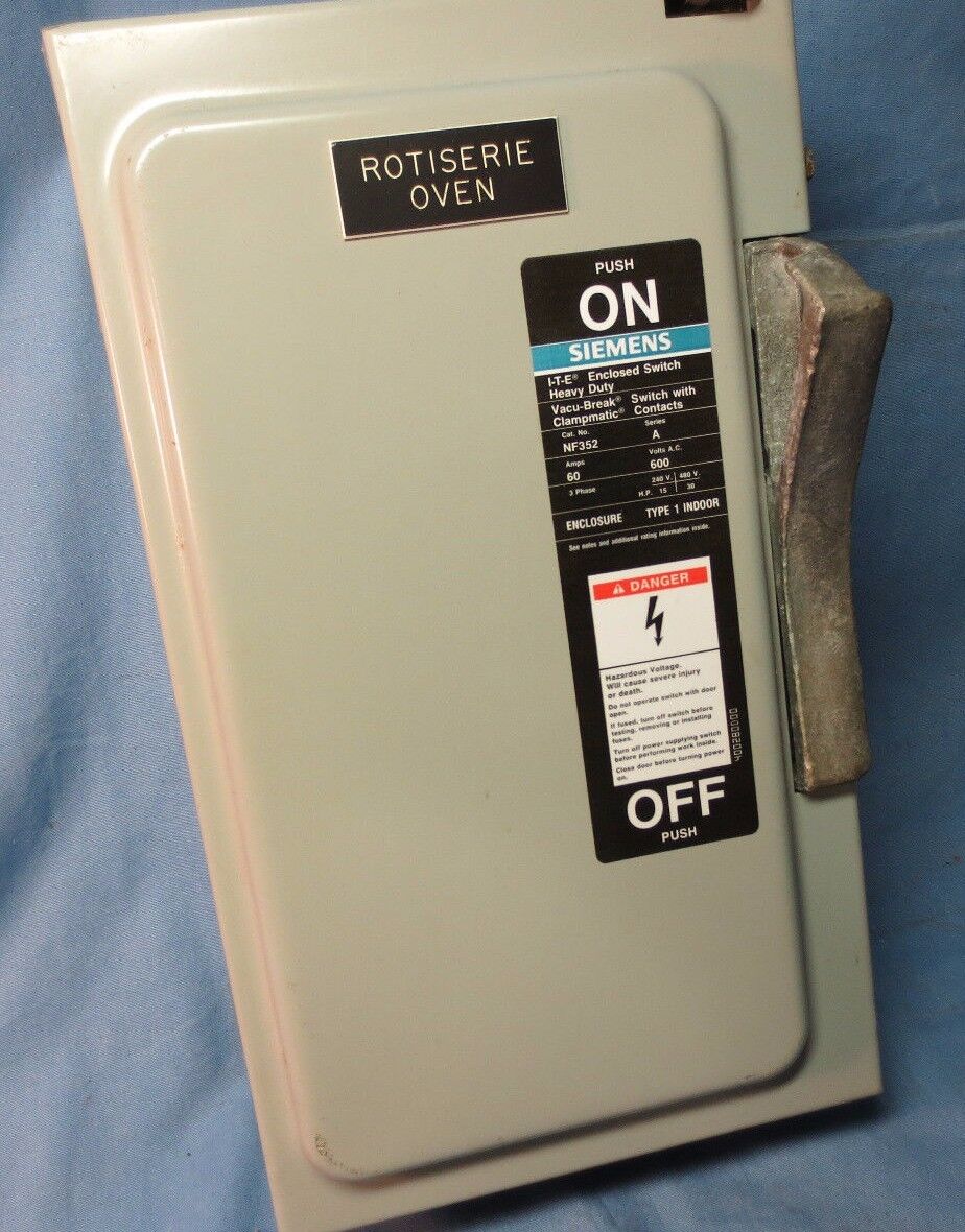 SIEMENS I-T-E NF352 ENCLOSED SWITCH HEAVY-DUTY VACU-BREAK w/ CLAMPMATIC CONTACTS